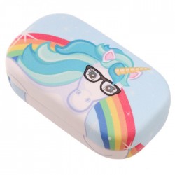 Etui à Lentilles de Contact - Tête Licorne Bleue 