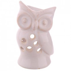 Mini Brûleur A Huile Céramique Hibou Blanc