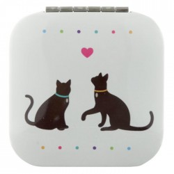 Miroir Carré 2 Chats Coeur Rouge