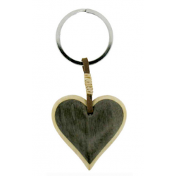 Porte-Clés Coeur en Bois " Gris"
