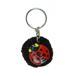 Porte-Clés Pompon Noir Coccinelle en Bois 