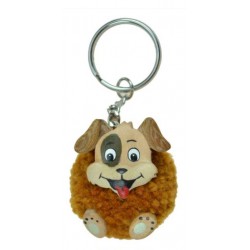 Porte-Clés Pompon Marron Chien en Bois 
