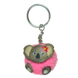 Porte-Clés Pompon Rose Koala en Bois 