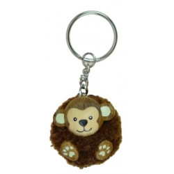 Porte-Clés Pompon Marron Singe en Bois 