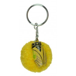 Porte-Clés Pompon Jaune Cigale en Bois 