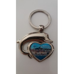 Porte-Clés Coeur Marseille Entouré d'un Dauphin