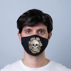 Masque de Protection Réutilisable Tissu "Crâne & Roses"