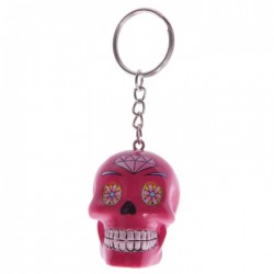 Porte-Clés Crâne Jour des Morts Mexicains Rose Fushia