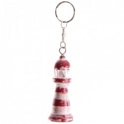 Porte-Clés Phare en Bois Flotté (Rouge)