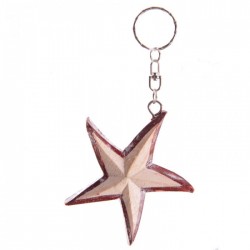Porte-Clés Etoile de Mer en Bois Flotté (Rouge)