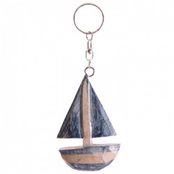 Porte-Clés Bateau en Bois Flotté (Bleu)