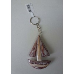 Porte-Clés Bateau en Bois Flotté (Rouge)