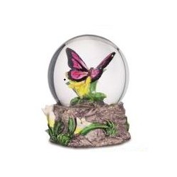 Boule de Neige Figurine Papillon Rose