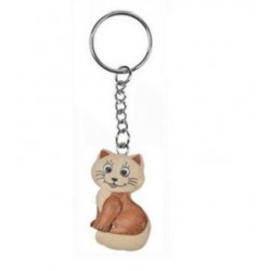 Porte-Clés Chat Assis en Bois