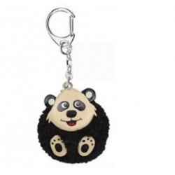 Porte-Clés Pompon Noir Panda en Bois 