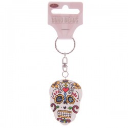 Porte-Clés en bois "Jour des Morts Mexicains" Blanc