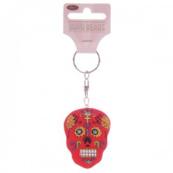 Porte-Clés en bois "Jour des Morts Mexicains" Rouge 