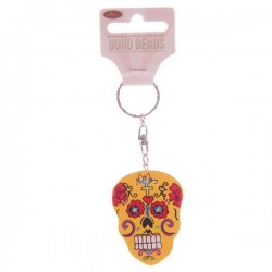 Porte-Clés en bois "Jour des Morts Mexicains" Jaune