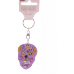 Porte-Clés en bois "Jour des Morts Mexicains" Violet