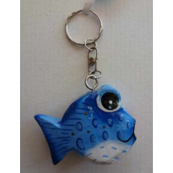 Porte-Clés en Bois Poisson Bleu