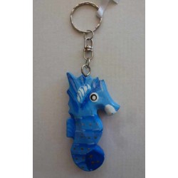 Porte-Clés en Bois Hippocampe Bleu