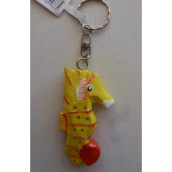 Porte-Clés en Bois Hippocampe Jaune