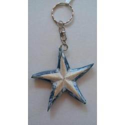 Porte-Clés Etoile de Mer en Bois Flotté (Bleu)