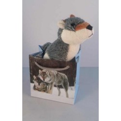 Peluche Husky dans pochette cadeau