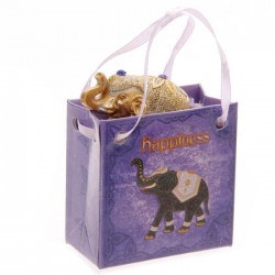 Eléphant Porte Bonheur "Bonheur" avec petit sac cadeau
