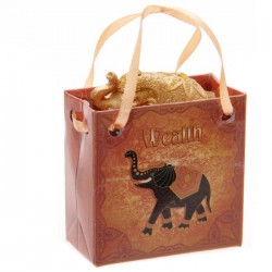 Eléphant Porte Bonheur "Richesse" avec petit sac cadeau