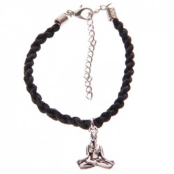 Bracelet Noir Tête de Bouddha Thaï - Faux Cuir 