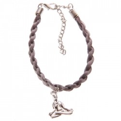 Bracelet Gris Tête de Bouddha Thaï - Faux Cuir 
