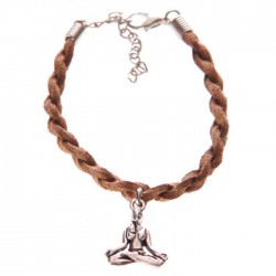 Bracelet Marron Tête de Bouddha Thaï - Faux Cuir 