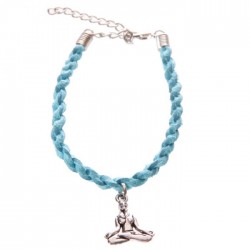 Bracelet Bleu Tête de Bouddha Thaï - Faux Cuir 